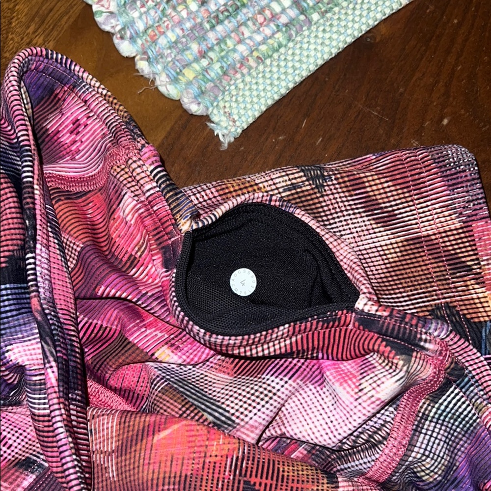 Lululemon Pink and Black Bike Shorts Artistic Design w/side pockets. - Picture 7 of 16